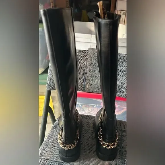 Just Fab Remy Chain Detail Riding Black Boots - Picture 7 of 16